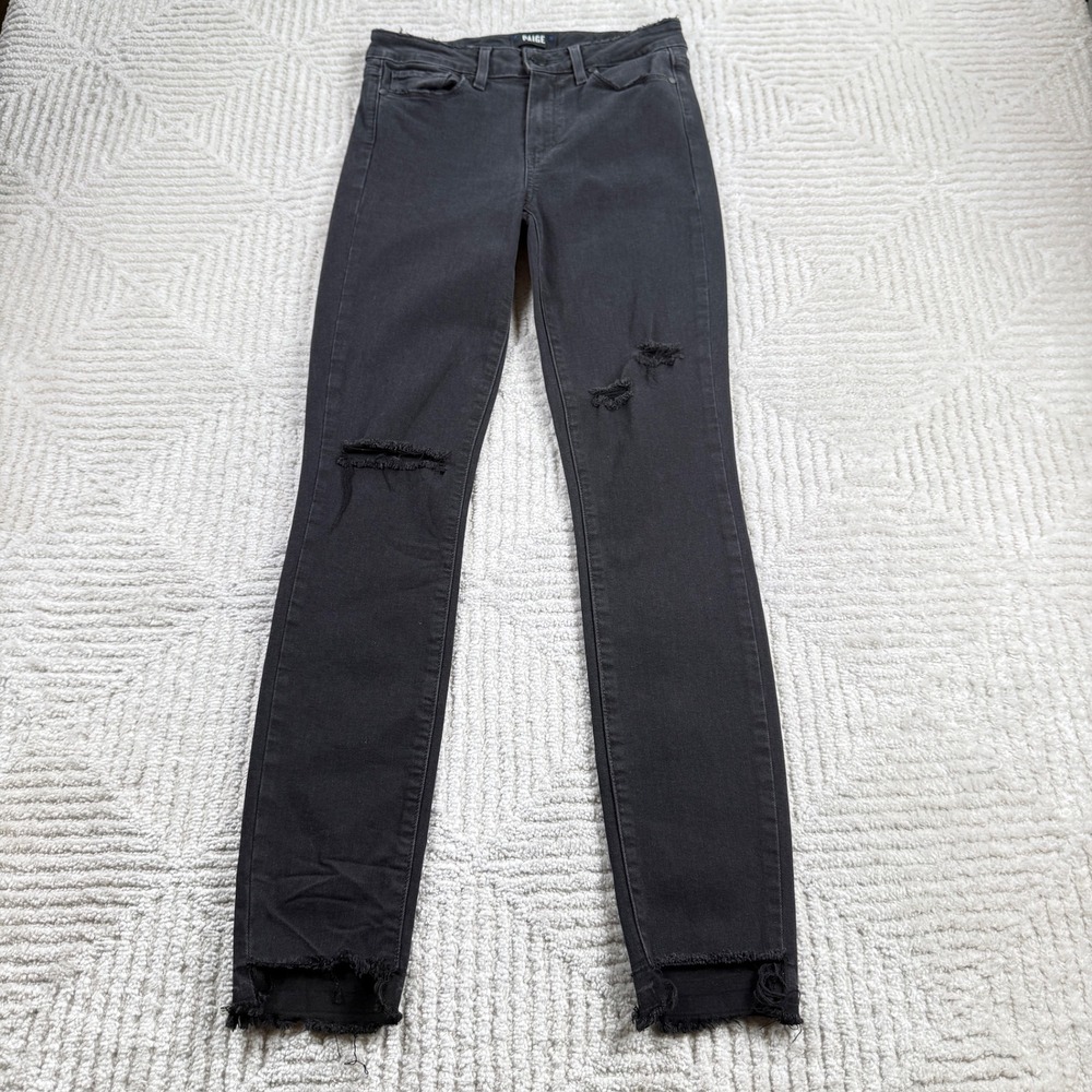 Paige Hoxton Ankle Jeans Women's 25 Black Sky Distressed Raw Hem Skinny Edgy